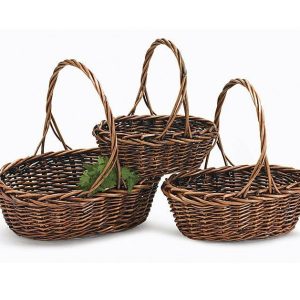 Baskets By The Case |   Dark Stain Oval Basket With Handle Case