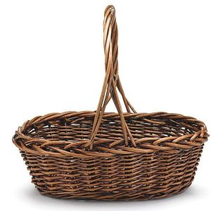 Baskets With Handles |   Dark Stain Oval Willow Basket W/ Handle