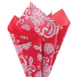 Cello Sheets |   White Lace On Red Two Sided Floral Sheet