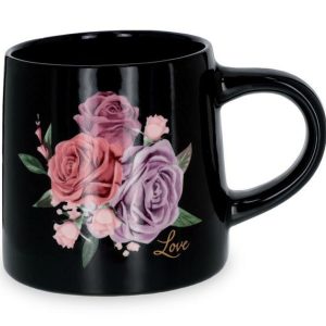 Ceramics |   Burgundy/Lavender Roses On Black Mug