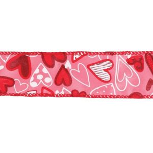 Decorative |   #9 Pink Ribbon With Red/White Hearts