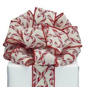 Decorative |   Ribbon #40 Candy Canes On Off White