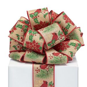 Decorative |   Ribbon #40 Cardinal/Poinsettia On Khaki