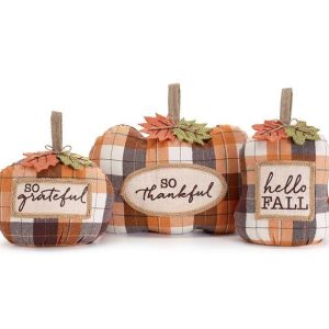 Home Accessories |   Assorted Plaid Pumpkins With Messages