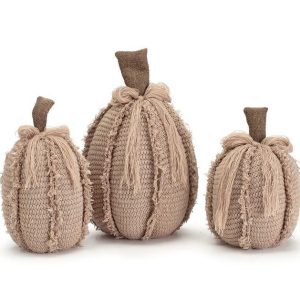 Home Accessories |   Beige Knit Pumpkin With Bow At Stem Astd