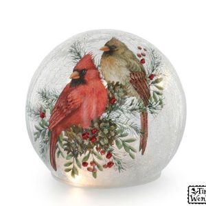 Home Accessories |   Cracked Glass Sphere With Two Cardinals