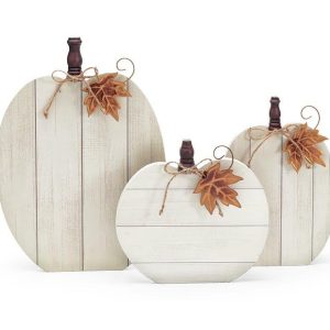 Home Accessories |   Rustic Cream Wood Slat Pumpkin Set