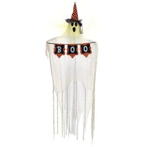 Home Accessories |   Shaking Light Up Ghost Holding Banner