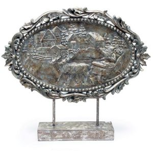 Home Accessories |   Silver Santa In Sleigh Scene Decor