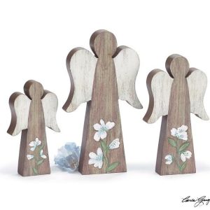 Home Accessories |   Varied Set Of Wood Angels With Flowers