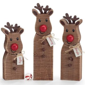 Home Accessories |   Varied Set Of Wooden Reindeer Sitters