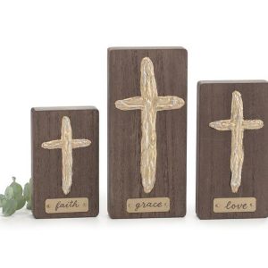 Home Accessories |   Varied Wooden Set Of Cross Shelf Sitter