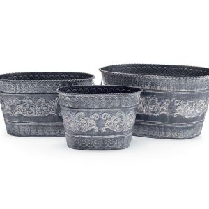 Pails |   Ornate Raised Tin Nested Planter Set