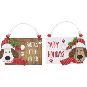 Pet Gifts |   Astd Plaque Ornament With Christmas Dogs