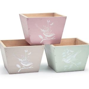 Planters |   Bird Wood Planter In Assorted Colors