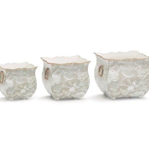 Planters |   Nested Set Of Gray White Bird Planters