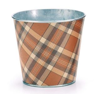 Pot Covers |   4" Brown And Beige Plaid Pot Cover