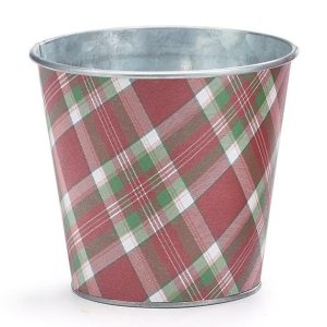 Pot Covers |   4" Christmas Plaid Tin Pot Cover