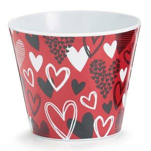 Pot Covers |   4" Red And Black Heart Melamine