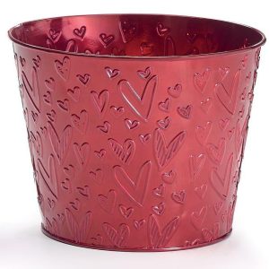 Pot Covers |   6" Embossed Heart Red Metallic Pot Cover