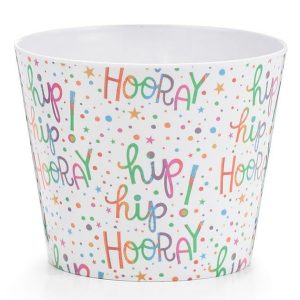 Pot Covers |   6" Hip Hip Hooray Birthday Melamine