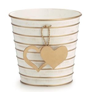 Pot Covers |   6" Ivory And Gold Heart Pot Cover