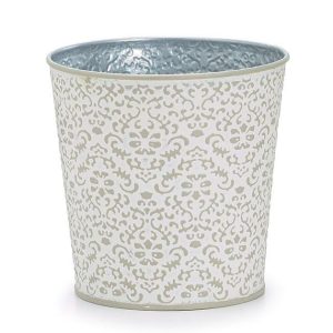 Pot Covers |   Embossed Tin Gray White Pot Cover