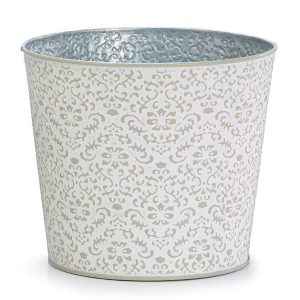 Pot Covers |   Embossed Tin Gray White Pot Cover