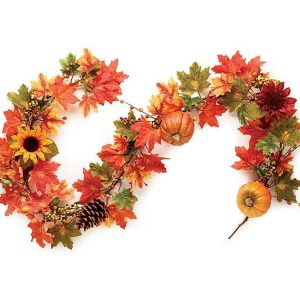 Silk Flowers |   65" Fall Leaves And Pumpkins Garland