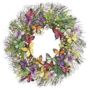 Silk Flowers |   Colorful Butterflies And Greenery Wreath