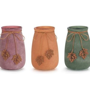 Vases |   Astd Fall Glass Vase With Suede Leaf