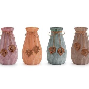 Vases |   Astd Frosted Vase With Leaf Dangle