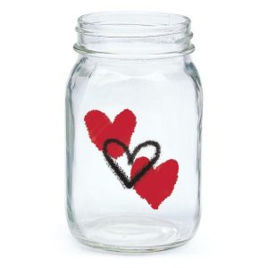 Vases |   Clear Pint Mason Jar With Heart Decals