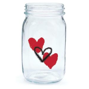 Vases |   Clear Quart Mason Jar With Heart Decal