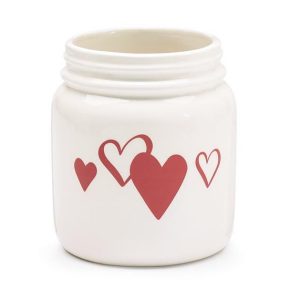 Vases |   White Mason Jar Vase With Red Hearts