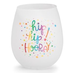 Wine Glasses & Tumblers |   Stemless Clear Glass Hip Hip Hooray