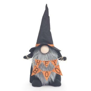 Gnomes |   Halloween Gnome Holding Hey Boo Banner