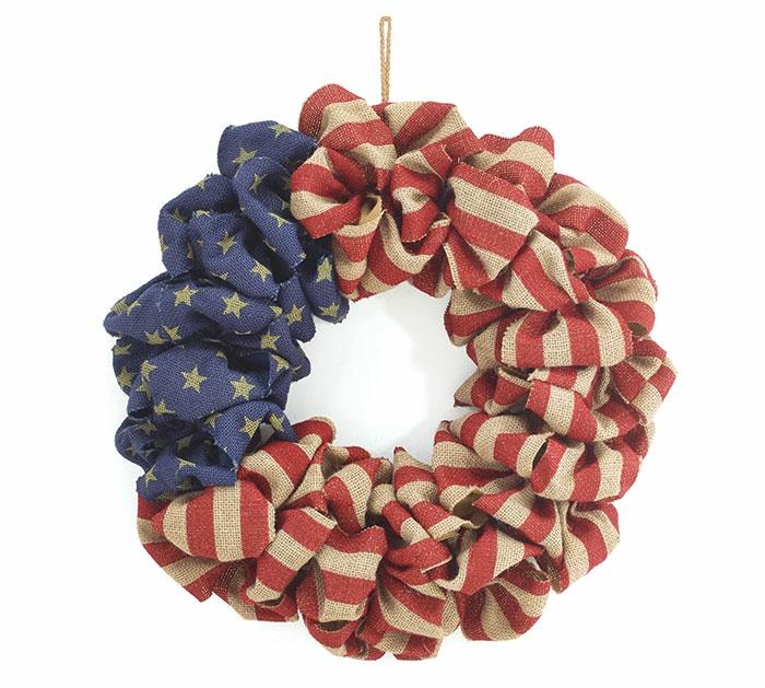 Silk Flowers |   Patriotic Burlap Flag Wreath