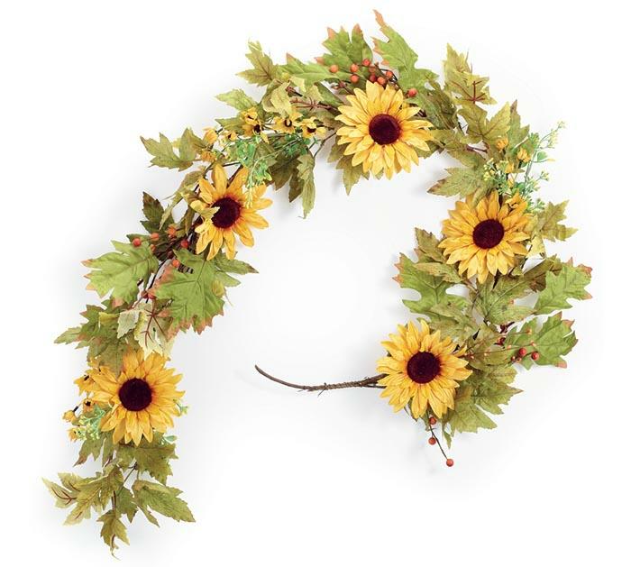 Silk Flowers |   Sunflower Garland With Green Leaves