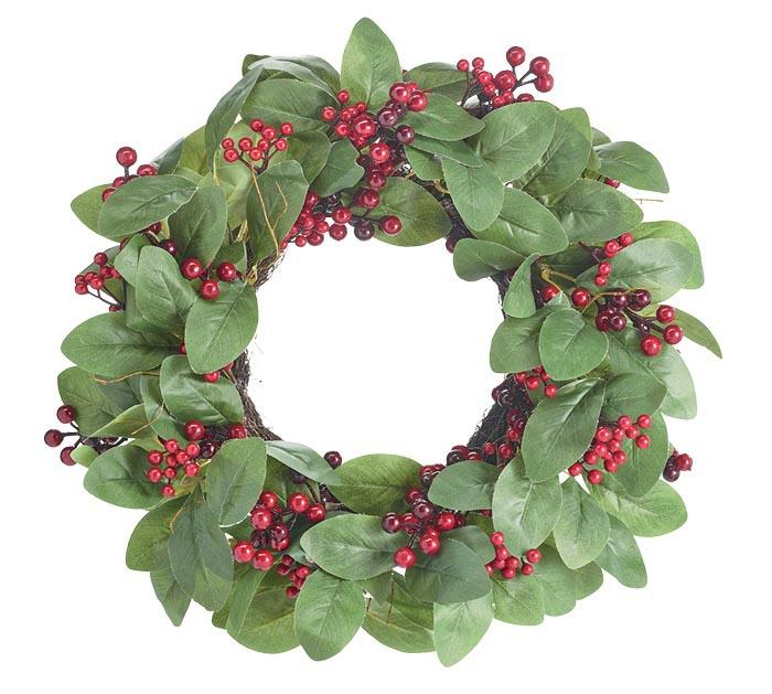 Silk Flowers |   Wreath Red Berries And Green Leaves